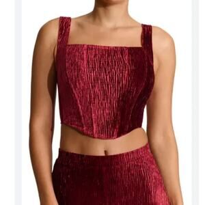 Naked Wardrobe Boned Plush Velvet Corset Top Burgundy Small Sexy Statement Crop